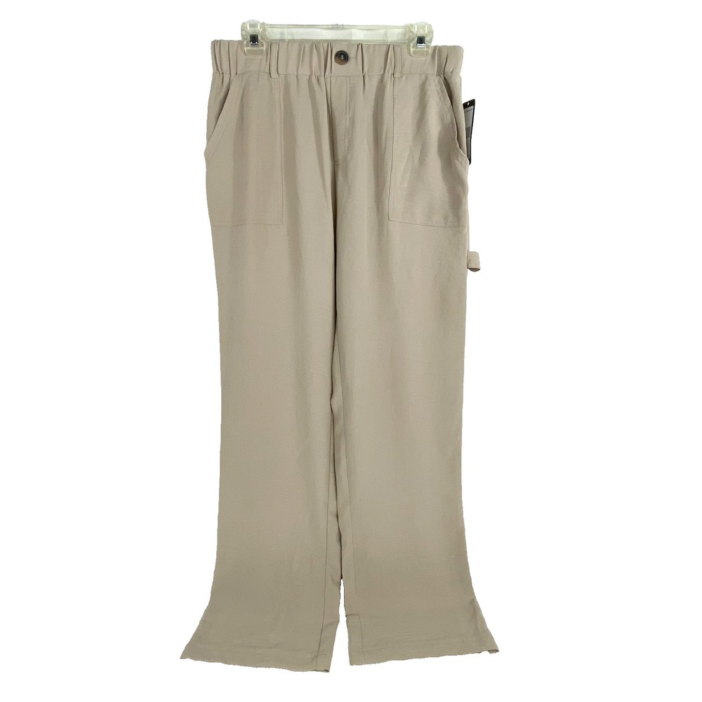 NEW Soho Apparel Wide Legs Pants Women's M Beige Elastic Waist, Relaxed, Pockets
